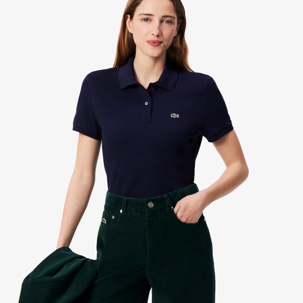 Lacoste black collared button up short sleeve slim fit polo. Sz 38